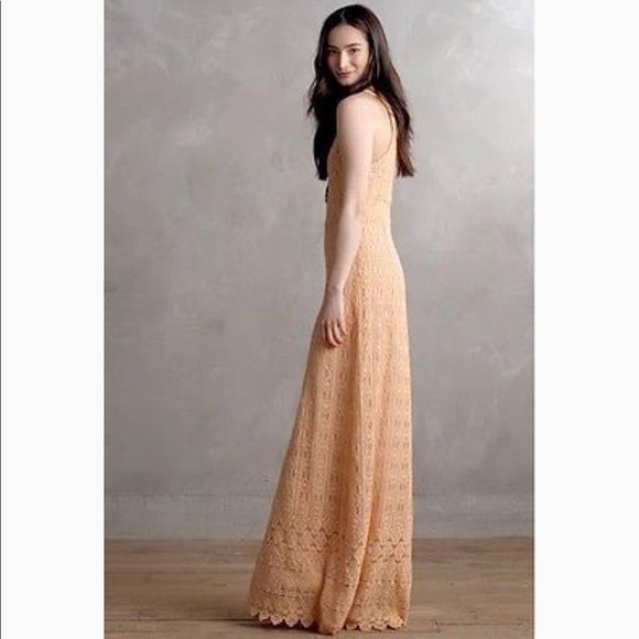 Anthropologie Peach Korovilas Crochet Maxi Dress Small - Picture 2 of 6